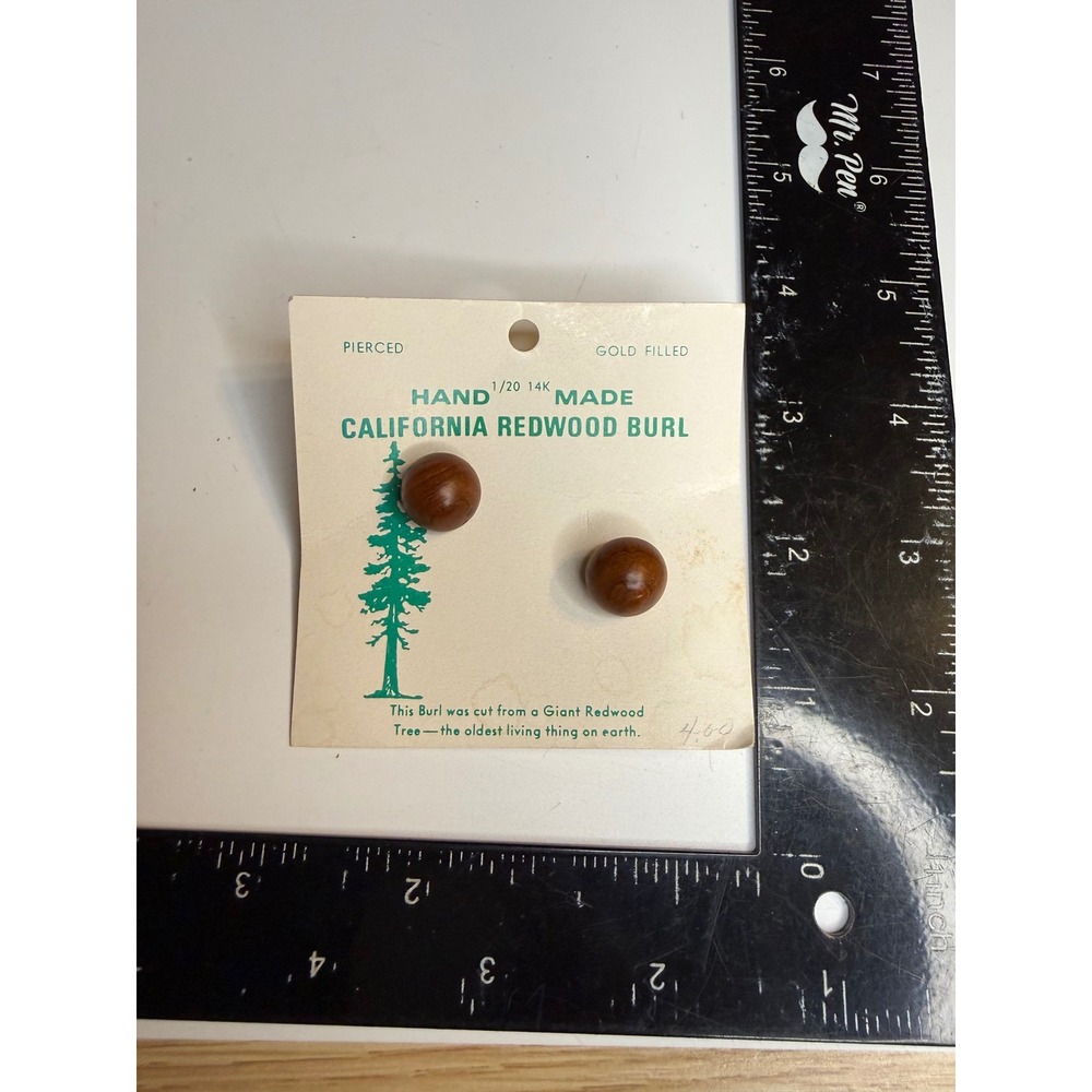 Handmade California Redwood Burl Stud Earrings 1/20 14K Gold Filled Pierced Wood
